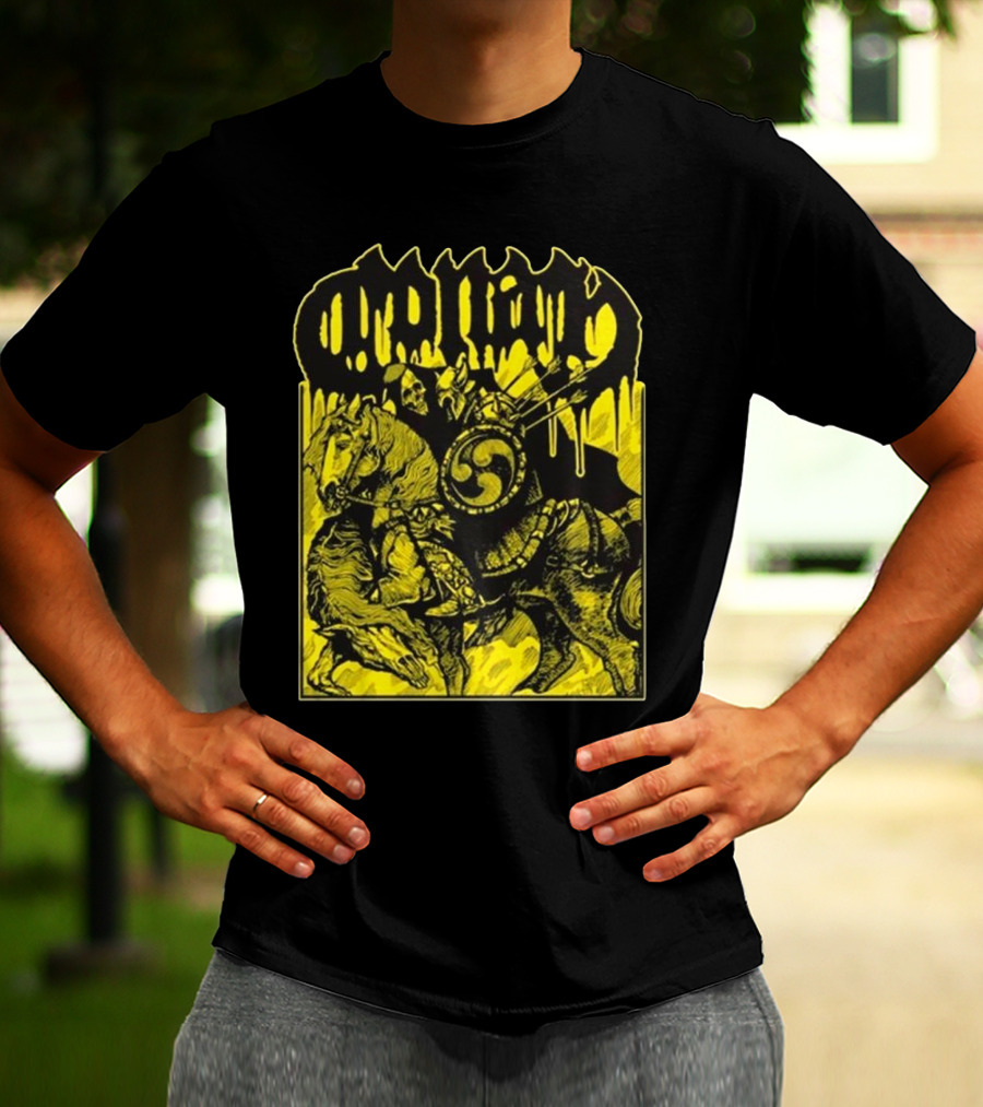 Conan Horseback Warrior With Shield And Hammer On Black And Yellow T-Shirt