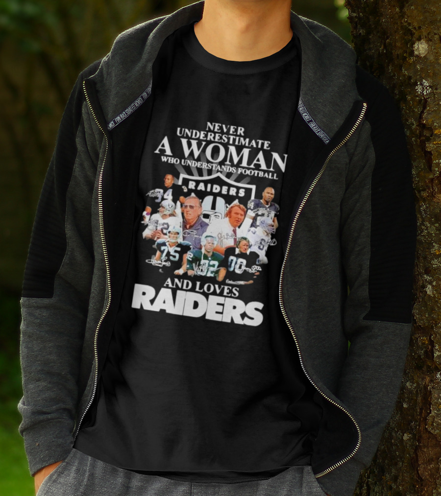 Never Underestimate A Woman Who Understands Football And Loves Raiders Players And Signatures T-Shirt