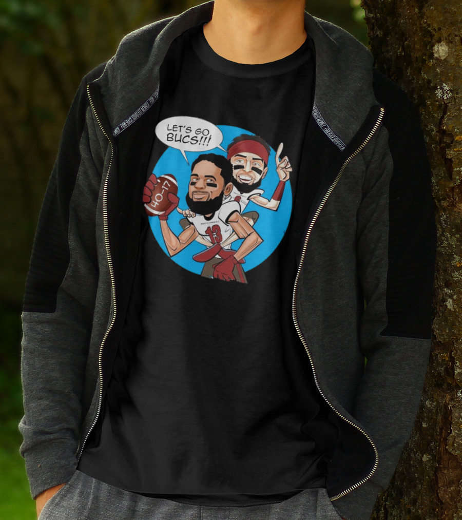 Tampa Bay Buccaneers Mike Evans Baker Mayfield Let's Go Bucs 40-17 Cartoon T-Shirt