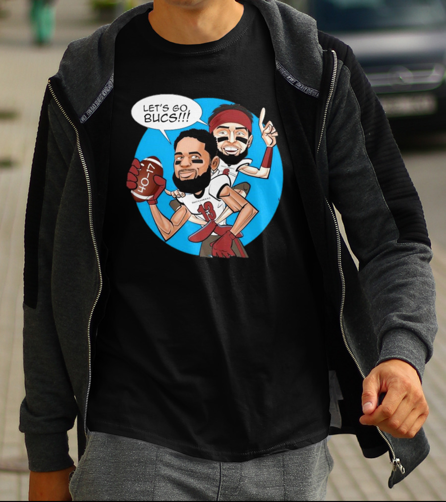 Tampa Bay Buccaneers Mike Evans Baker Mayfield Let's Go Bucs 40-17 Cartoon T-Shirt