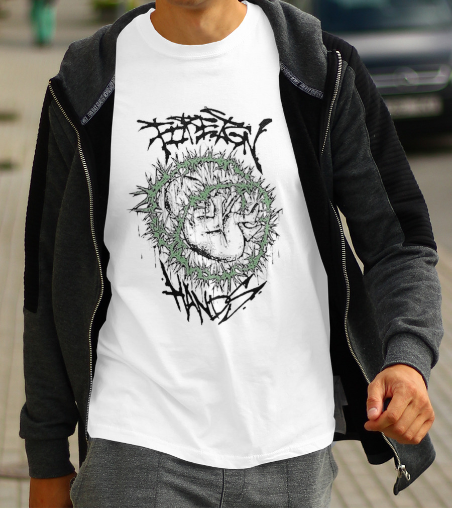Foreign Hands Heart Enveloped By Green Thorns T-Shirt