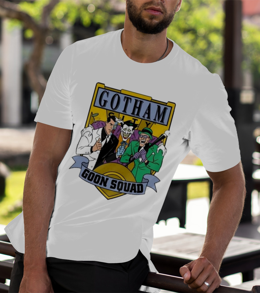 Gotham City Goon Squad Joker Riddler Two-Face Badge T-Shirt