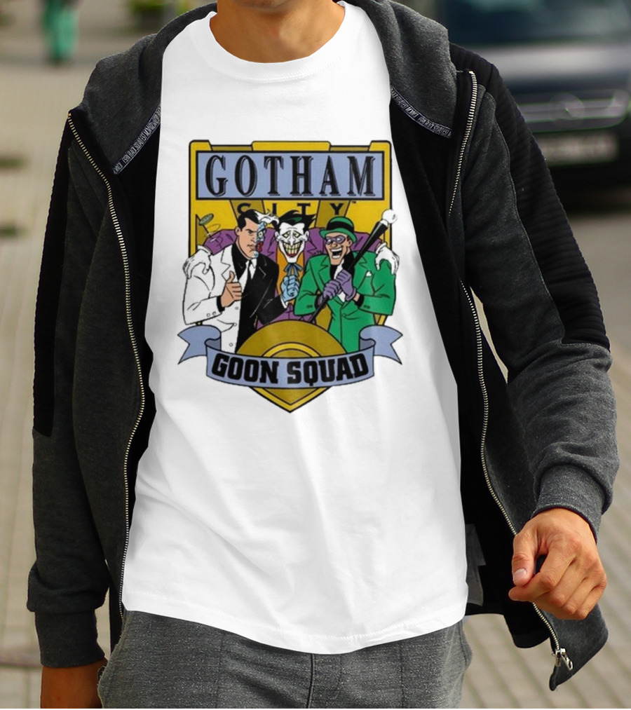 Gotham City Goon Squad Joker Riddler Two-Face Badge T-Shirt