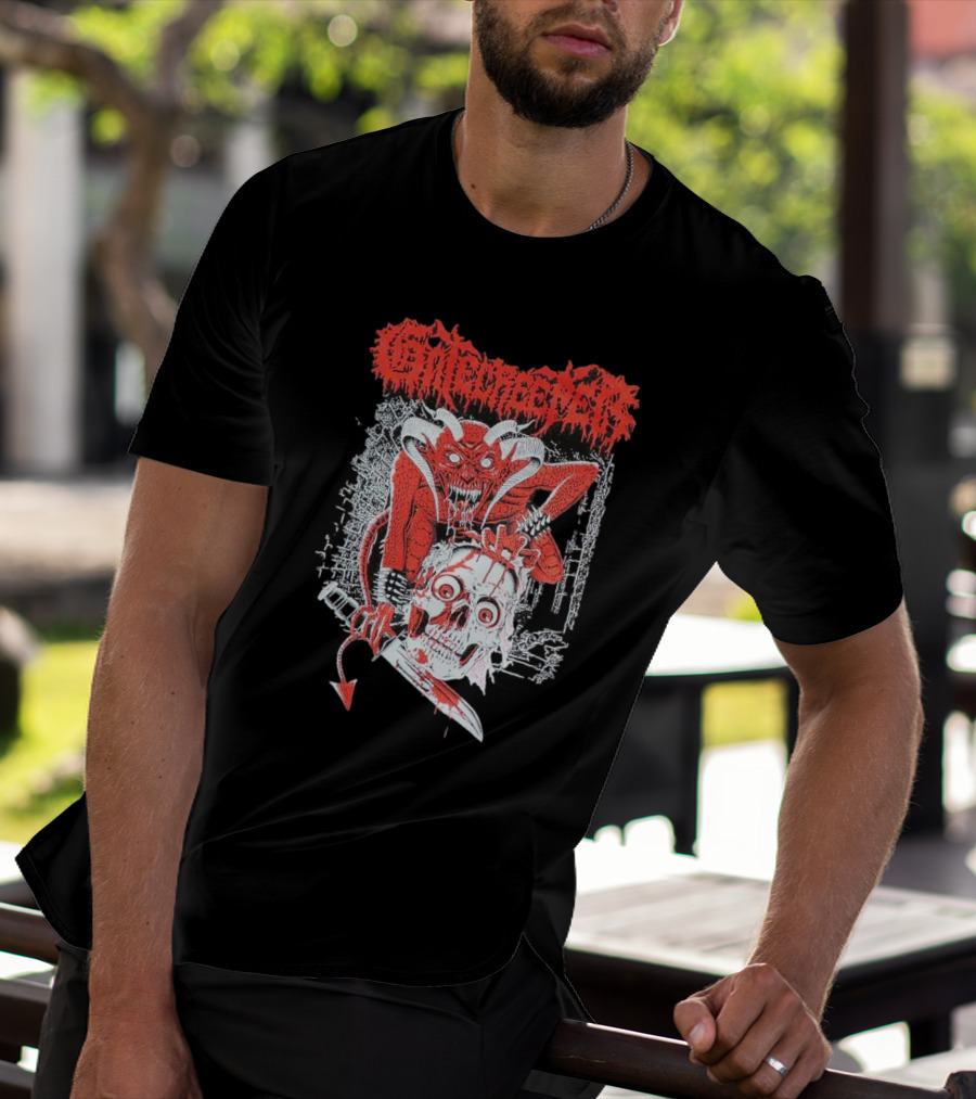 Gatecreeper Skinned Red Demon Skull Knife T-Shirt