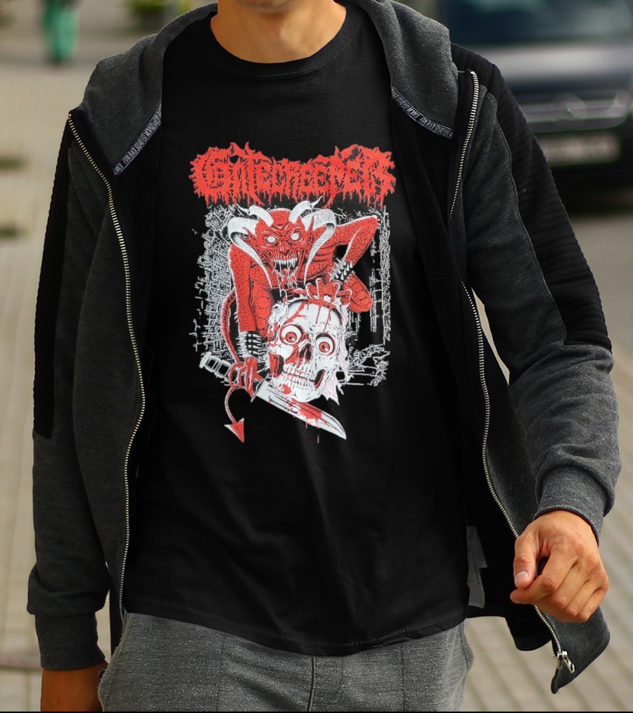 Gatecreeper Skinned Red Demon Skull Knife T-Shirt