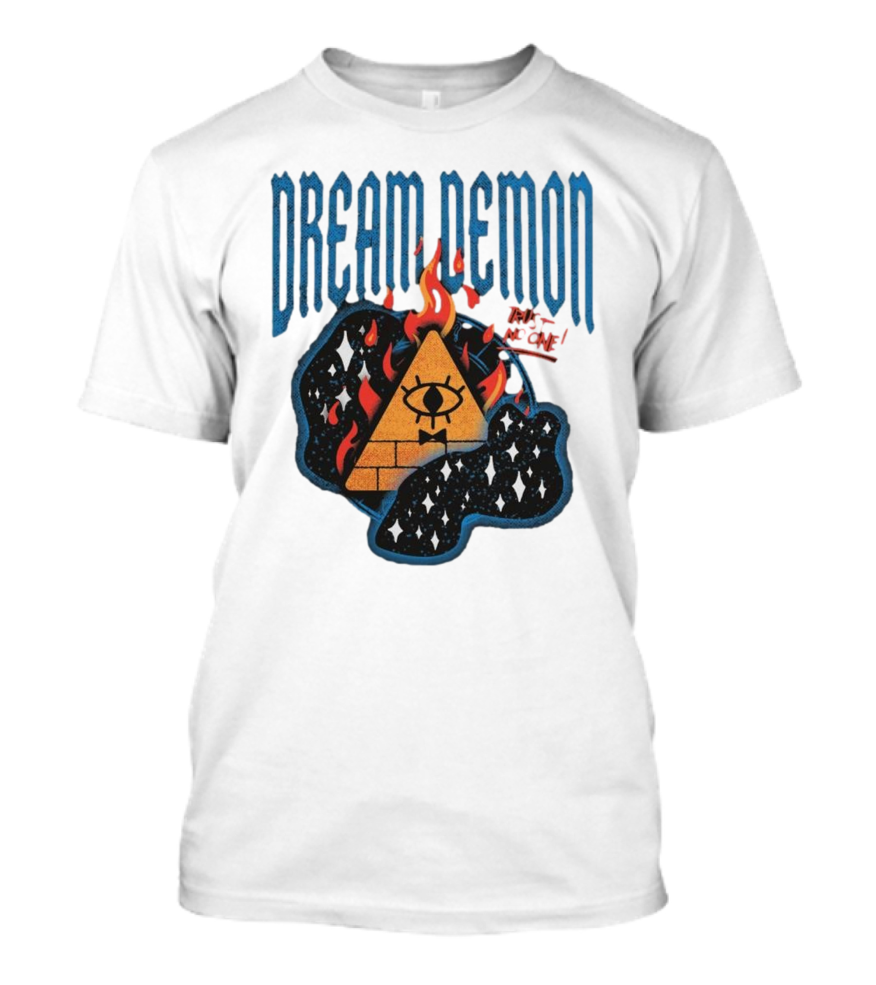 Dream Demon Trust No One Fiery Illuminati Eye Pyramid In Stars T-Shirt