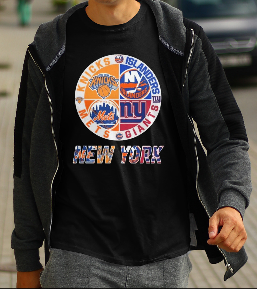 New York Knicks Mets Giants Islanders Circle Collaboration T-Shirt