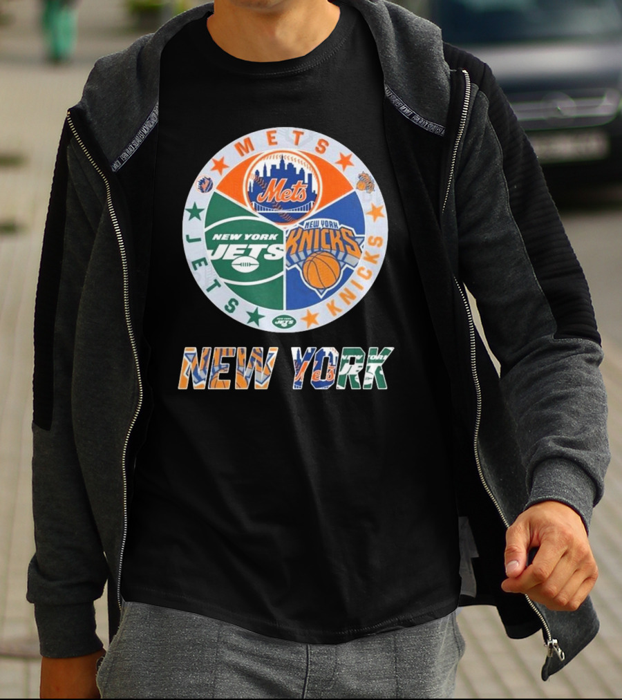 Mets Knicks Jets Circle Logo New York Text T-Shirt