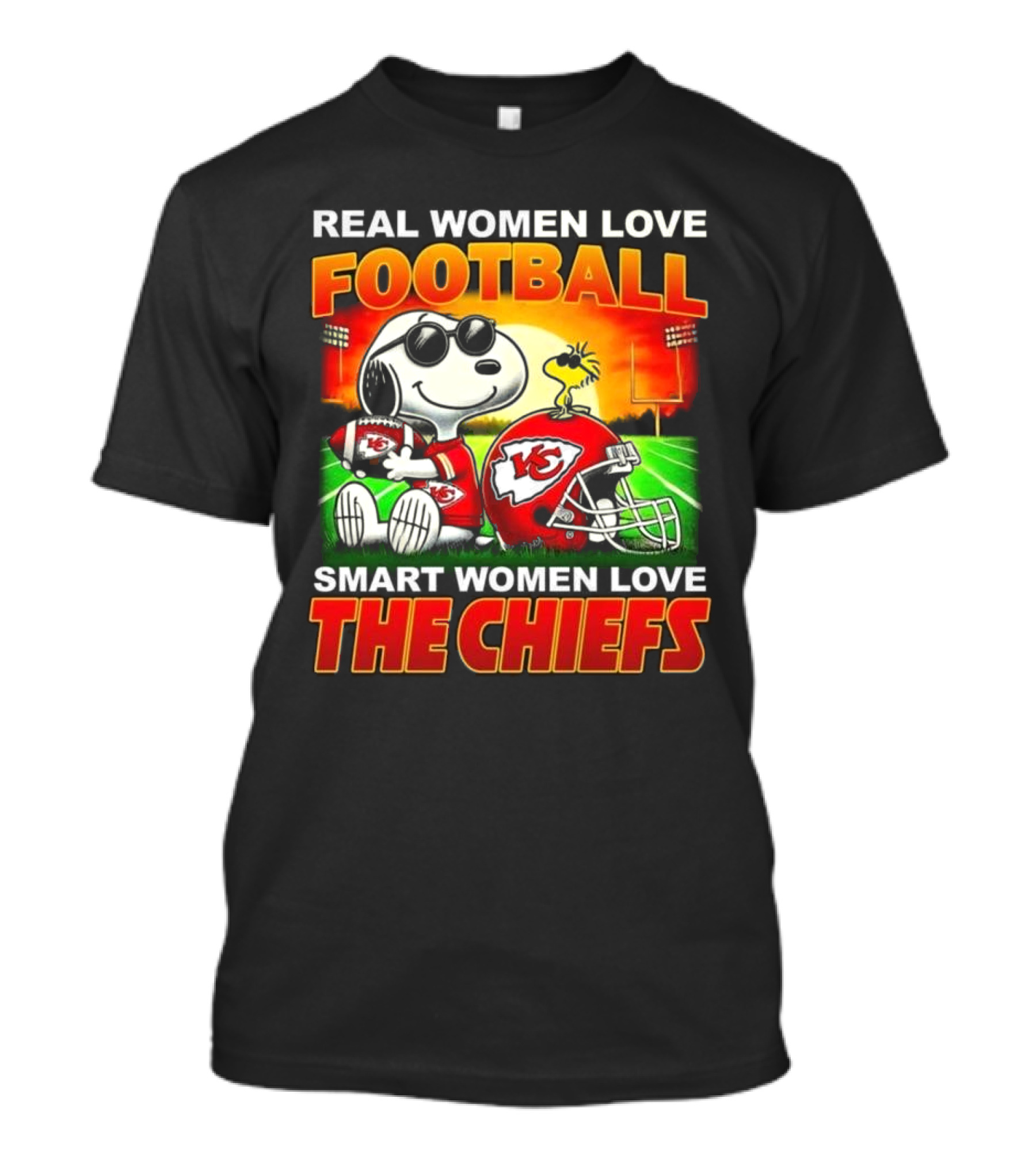 Snoopy Real Women Love Football Smart Women Love The Chiefs Kansas City Sunset T-Shirt