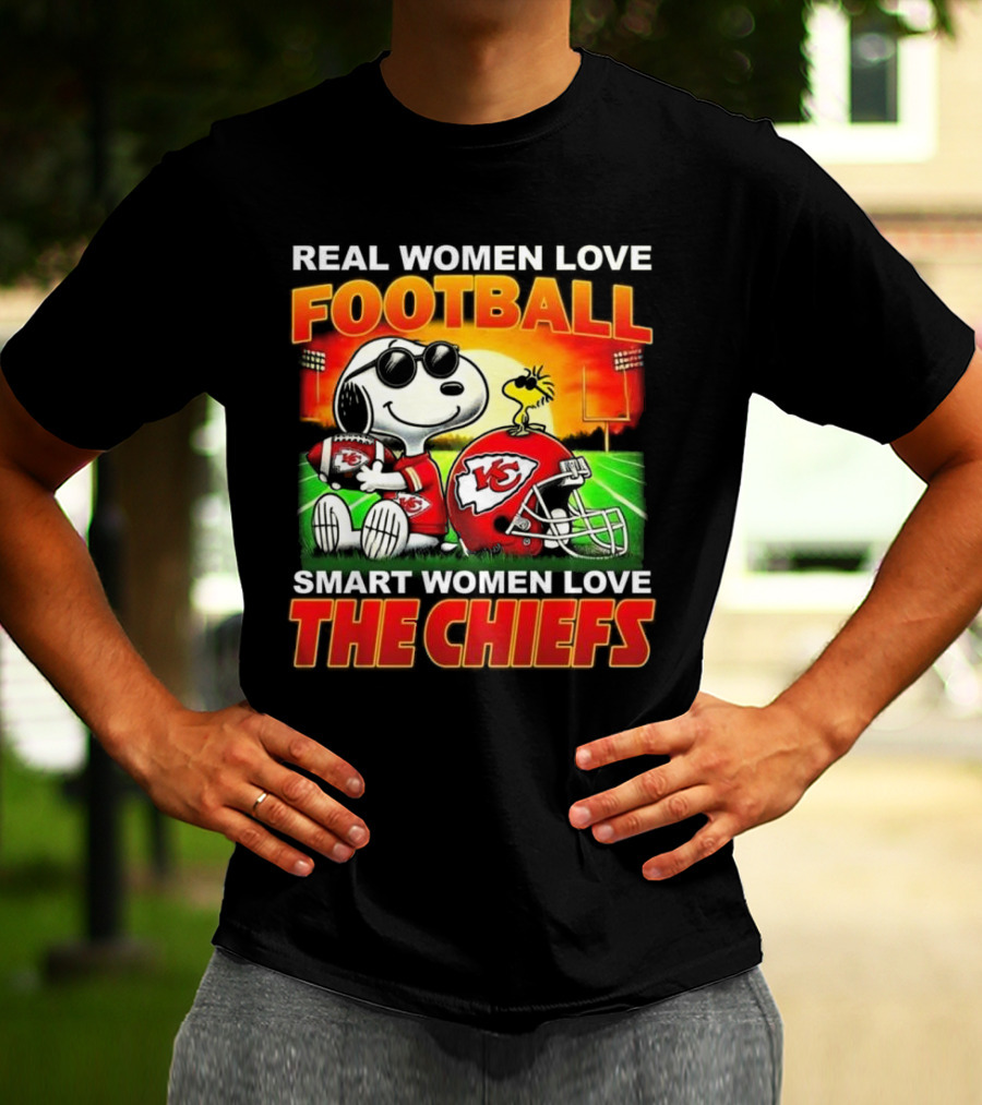 Snoopy Real Women Love Football Smart Women Love The Chiefs Kansas City Sunset T-Shirt