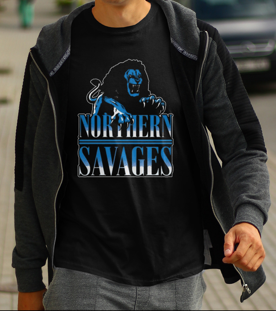 Detroit Lions Northern Savages Fierce Roaring Lion Motif T-Shirt
