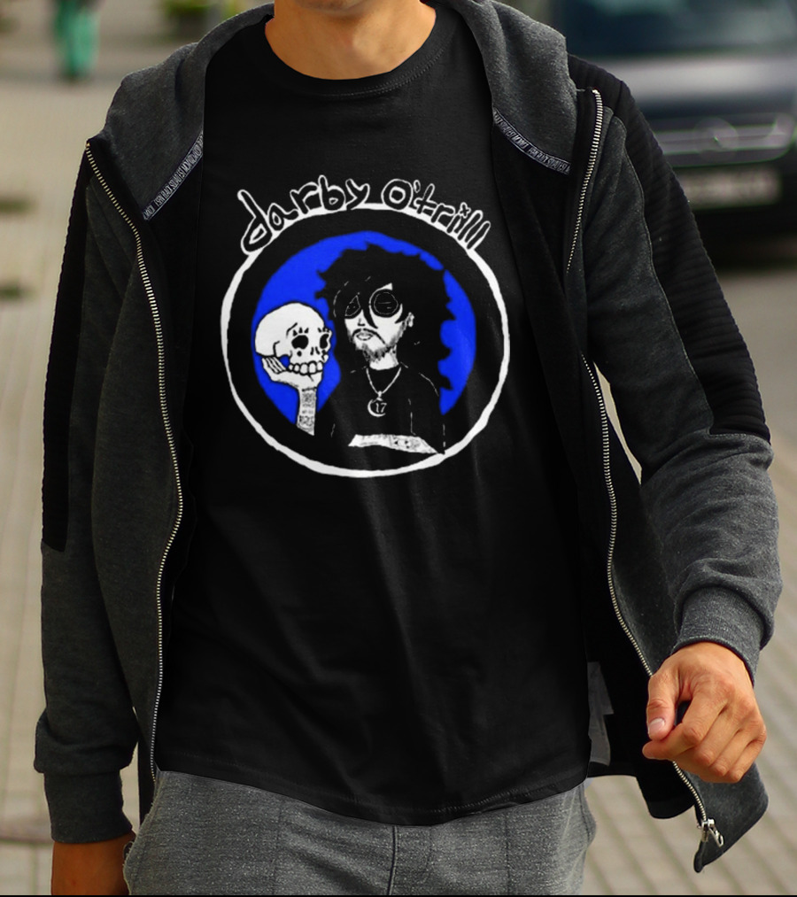 Darby O’trill Skull And Sunglasses Character With Blue Background T-Shirt