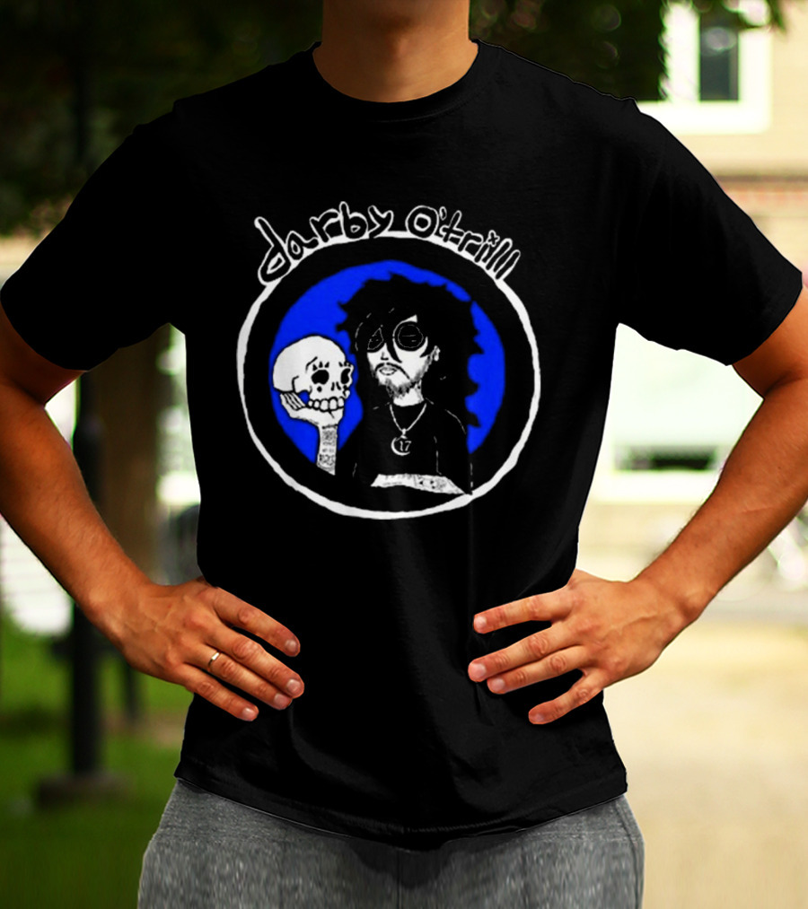 Darby O’trill Skull And Sunglasses Character With Blue Background T-Shirt
