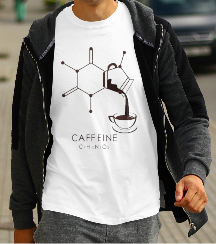 Dr.Beachgem10 Caffeine Chemistry Molecule Pouring Coffee C8H10N4O2 T-Shirt