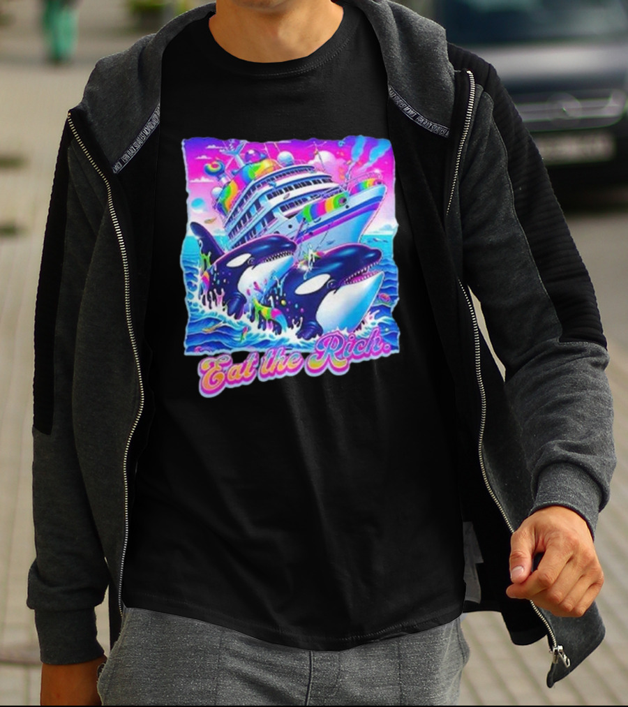 Eat The Rich Cruise Ship With Whales In Vibrant Colors T-Shirt