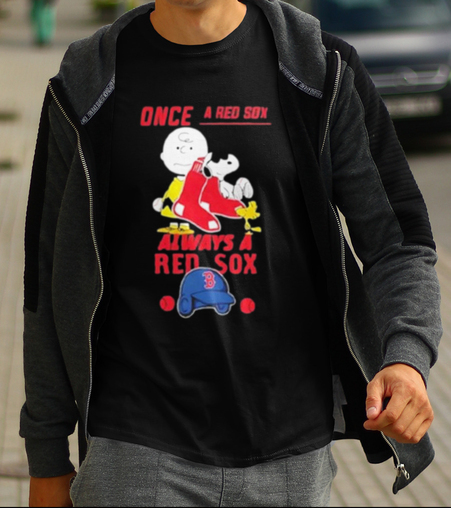 Once A Red Sox Always A Red Sox Charlie Brown Snoopy Woodstock Boston Helmet T-Shirt