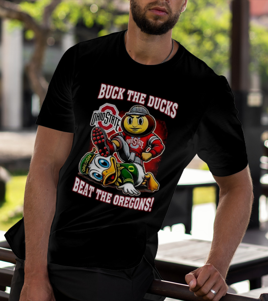 Ohio State Buckeyes Buck The Ducks Beat The Oregons 2025 Mascot Showdown T-Shirt