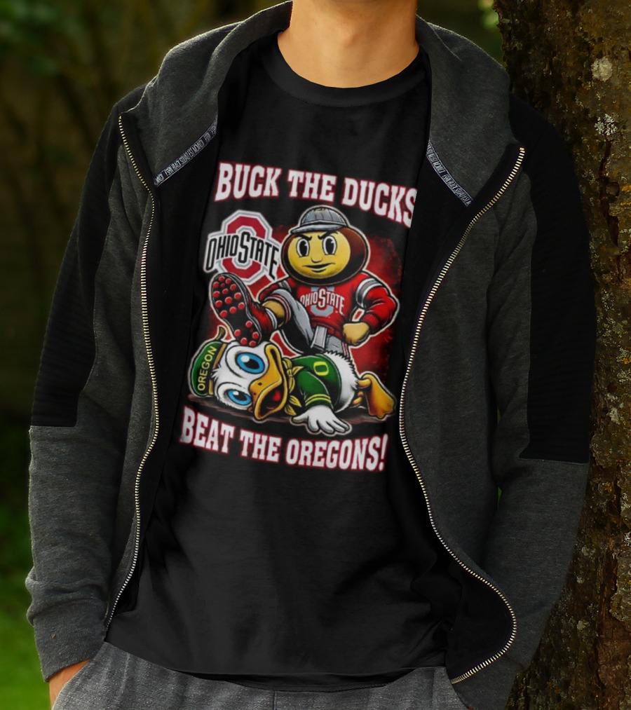 Ohio State Buckeyes Buck The Ducks Beat The Oregons 2025 Mascot Showdown T-Shirt