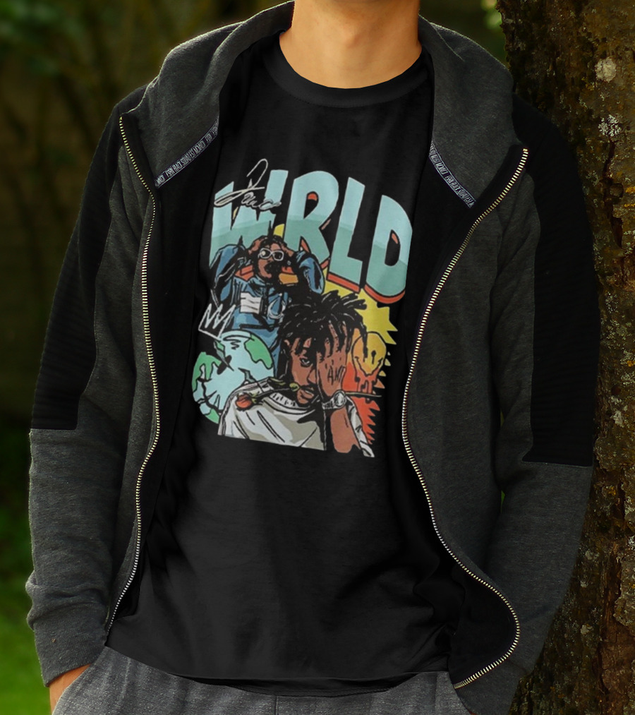 Juice WRLD Rapper Signature And Cartoon Globe With Crown T-Shirt