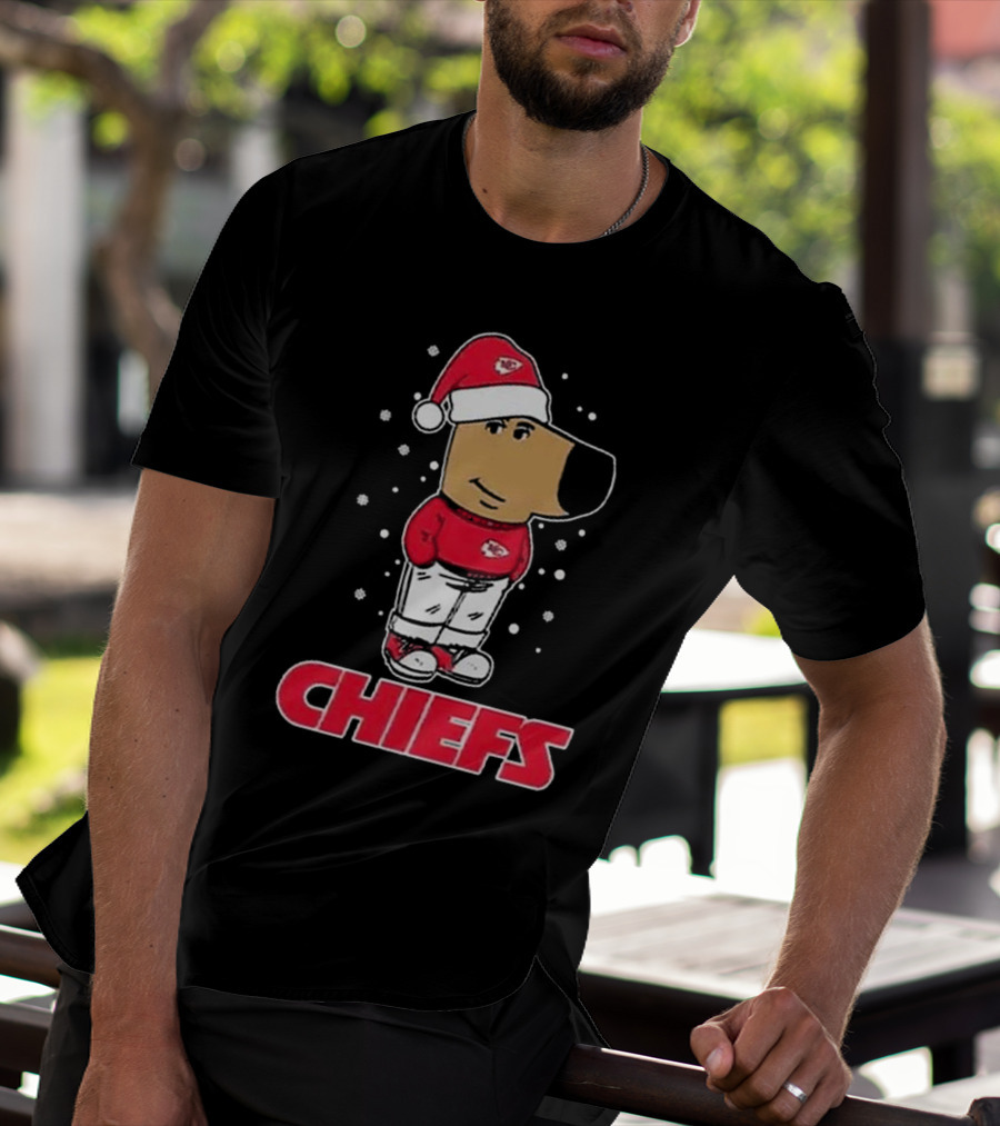 Chill Guy In Santa Hat With Chiefs Christmas Spirit T-Shirt