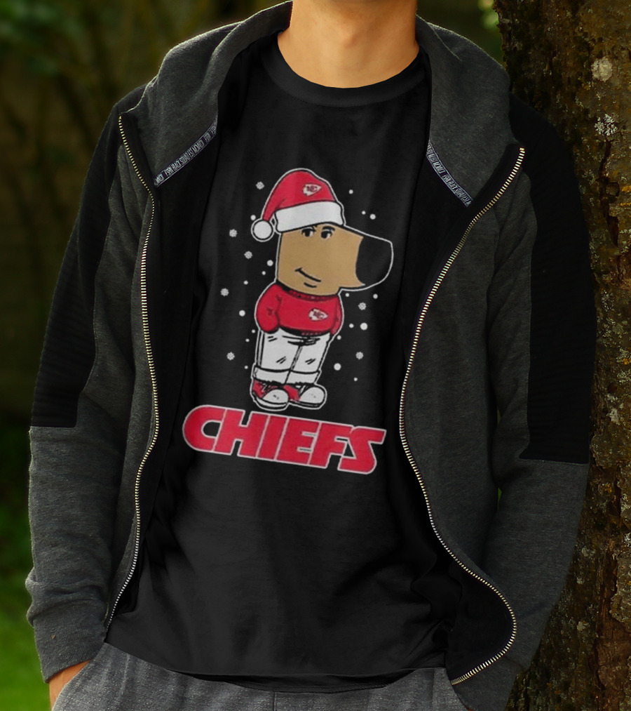 Chill Guy In Santa Hat With Chiefs Christmas Spirit T-Shirt