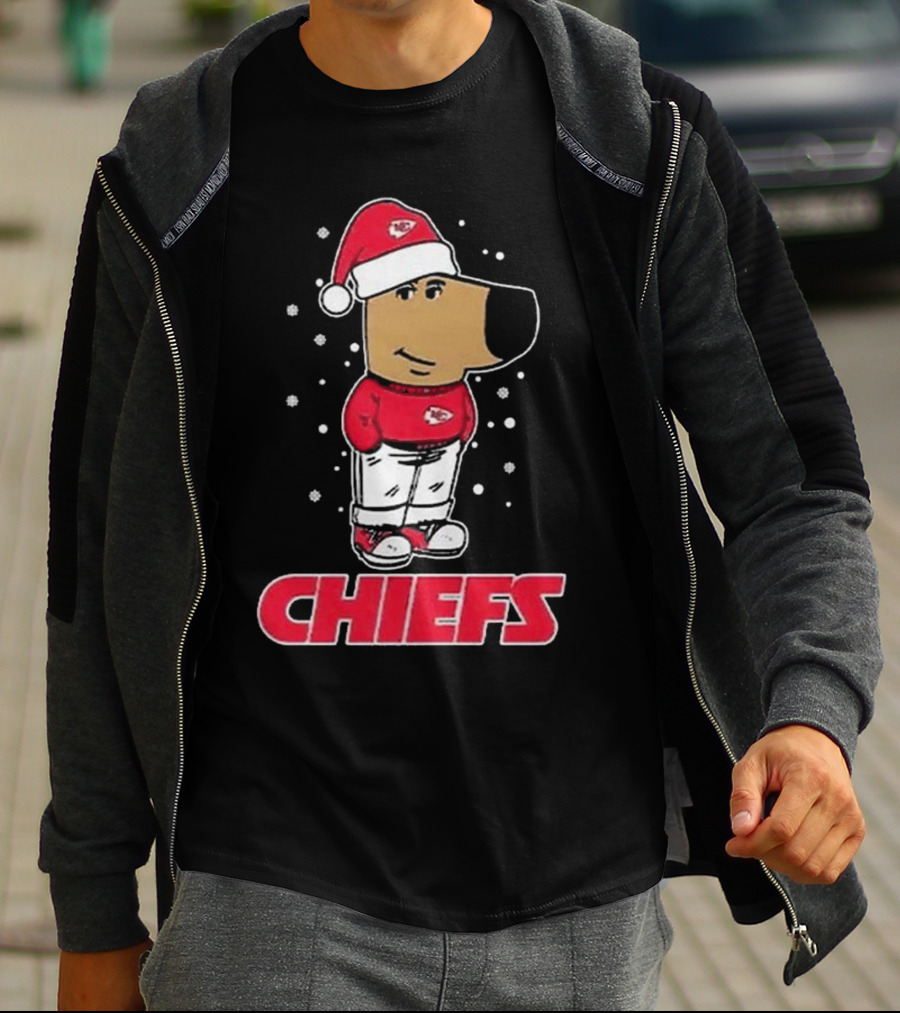 Chill Guy In Santa Hat With Chiefs Christmas Spirit T-Shirt