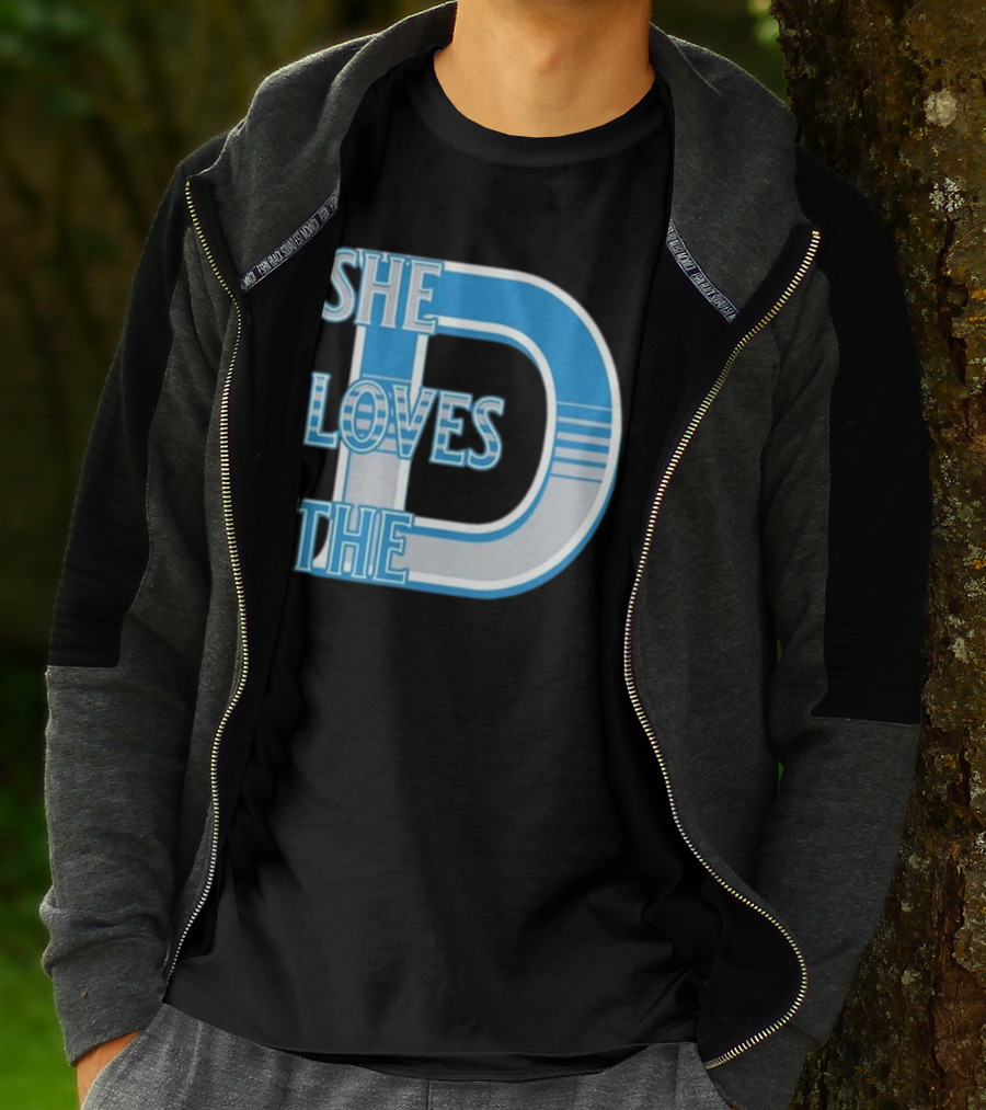 She Loves The D Detroit Blue Striped Lettering T-Shirt