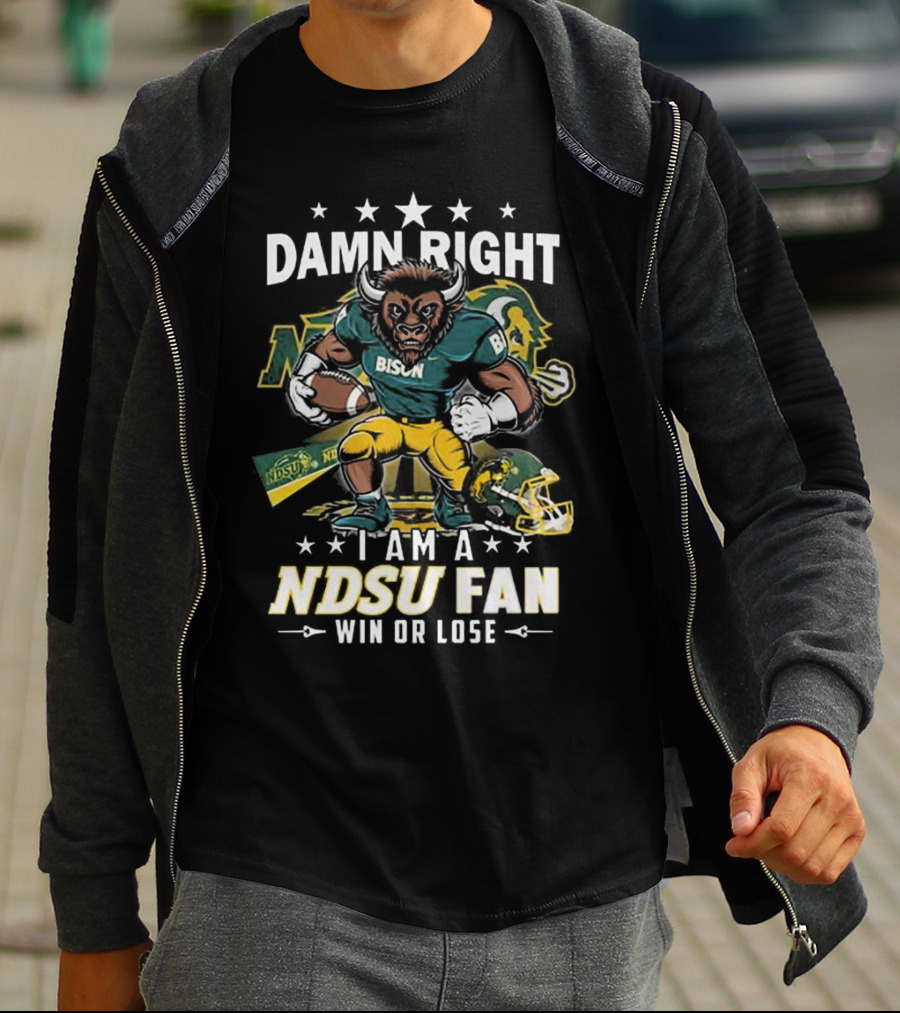 Damn Right I Am A NDSU Fan Win Or Lose Bison Mascot Football Helmets Sports Banner T-Shirt
