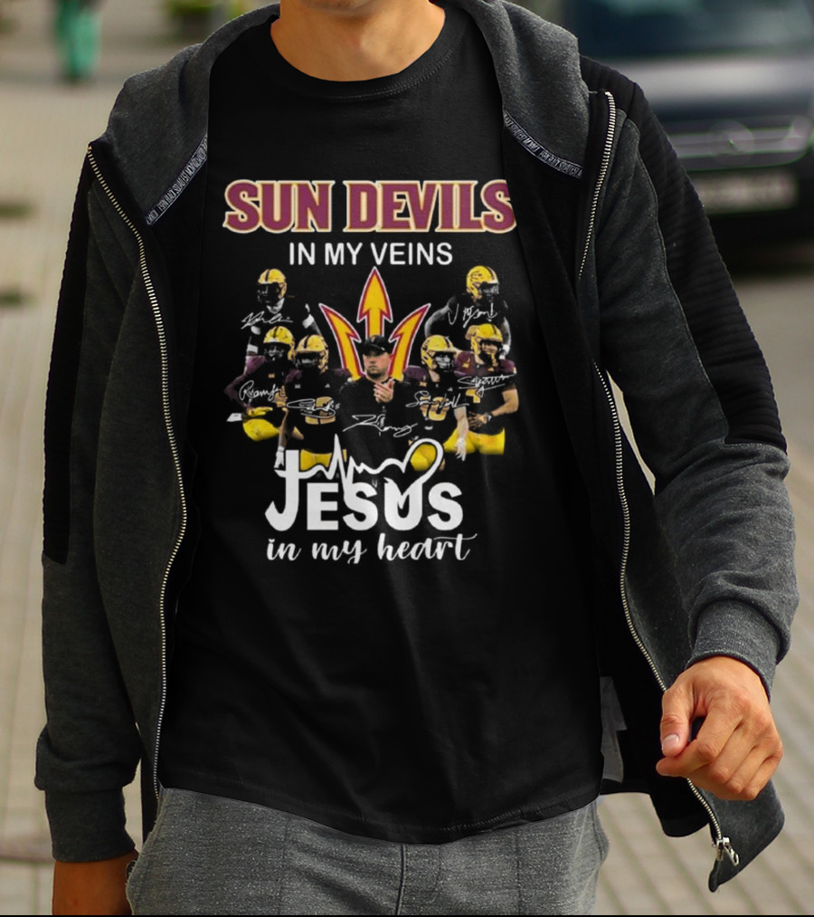 Sun Devils In My Veins Jesus In My Heart Signatures 2025 Football T-Shirt