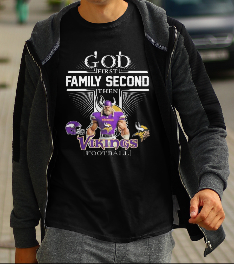 God First Family Second Then Vikings Football Mascot 2025 T-Shirt