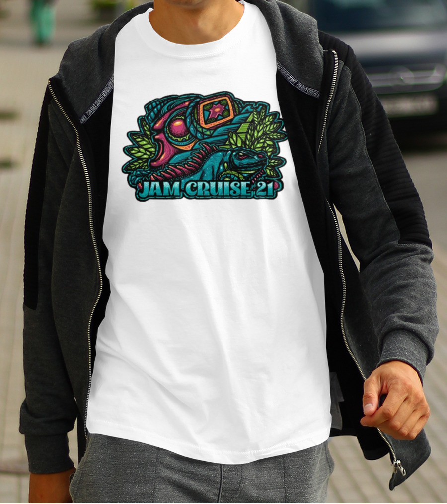 Jam Cruise 21 Jeff Wood 2025 Psychedelic Iguana And Space Elements T-Shirt