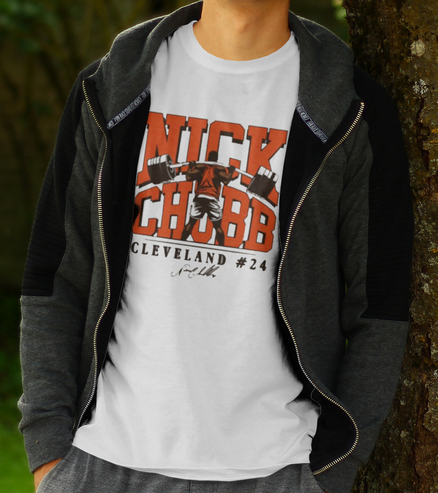 Nick Chubb Cleveland #24 Weightlifting Signature T-Shirt