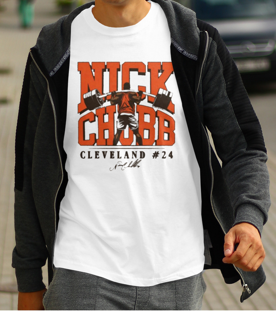 Nick Chubb Cleveland #24 Weightlifting Signature T-Shirt