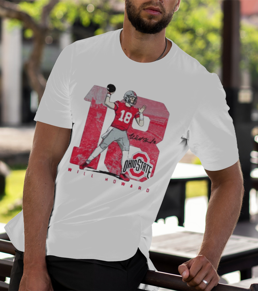 Will Howard 18 Ohio State Buckeyes Signature Football T-Shirt
