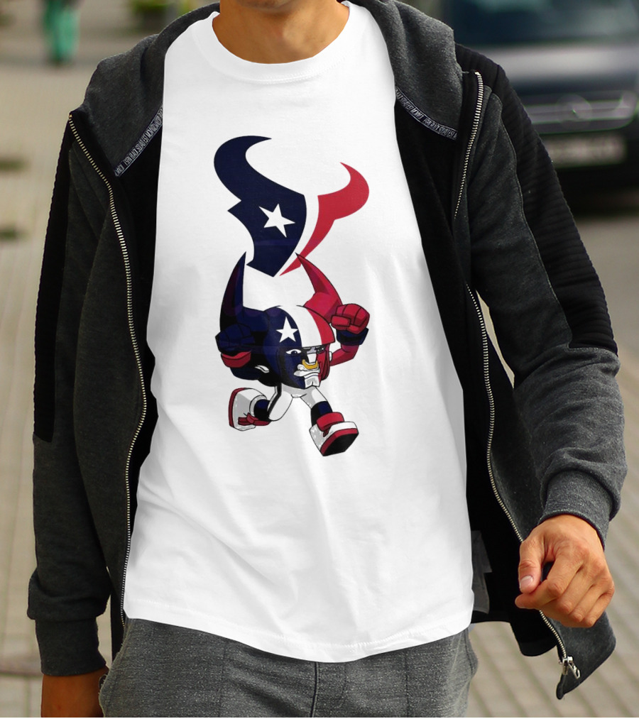 FL Rush Zone Houston Texans Cartoon Character 2025 Running Bull With Team Logo Star Helmet T-Shirt
