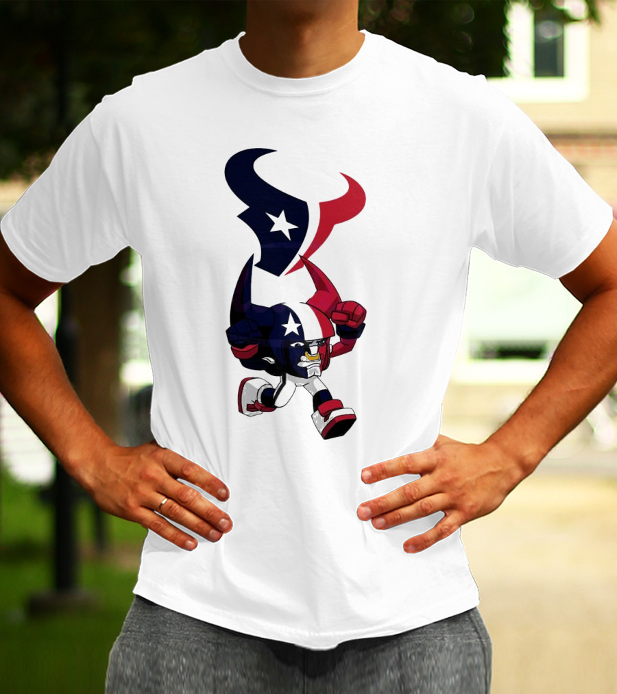 FL Rush Zone Houston Texans Cartoon Character 2025 Running Bull With Team Logo Star Helmet T-Shirt