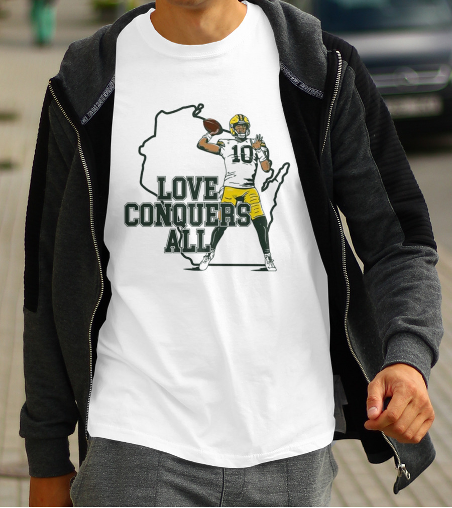 Love Conquers All 2025 Green Bay Quarterback Victory T-Shirt
