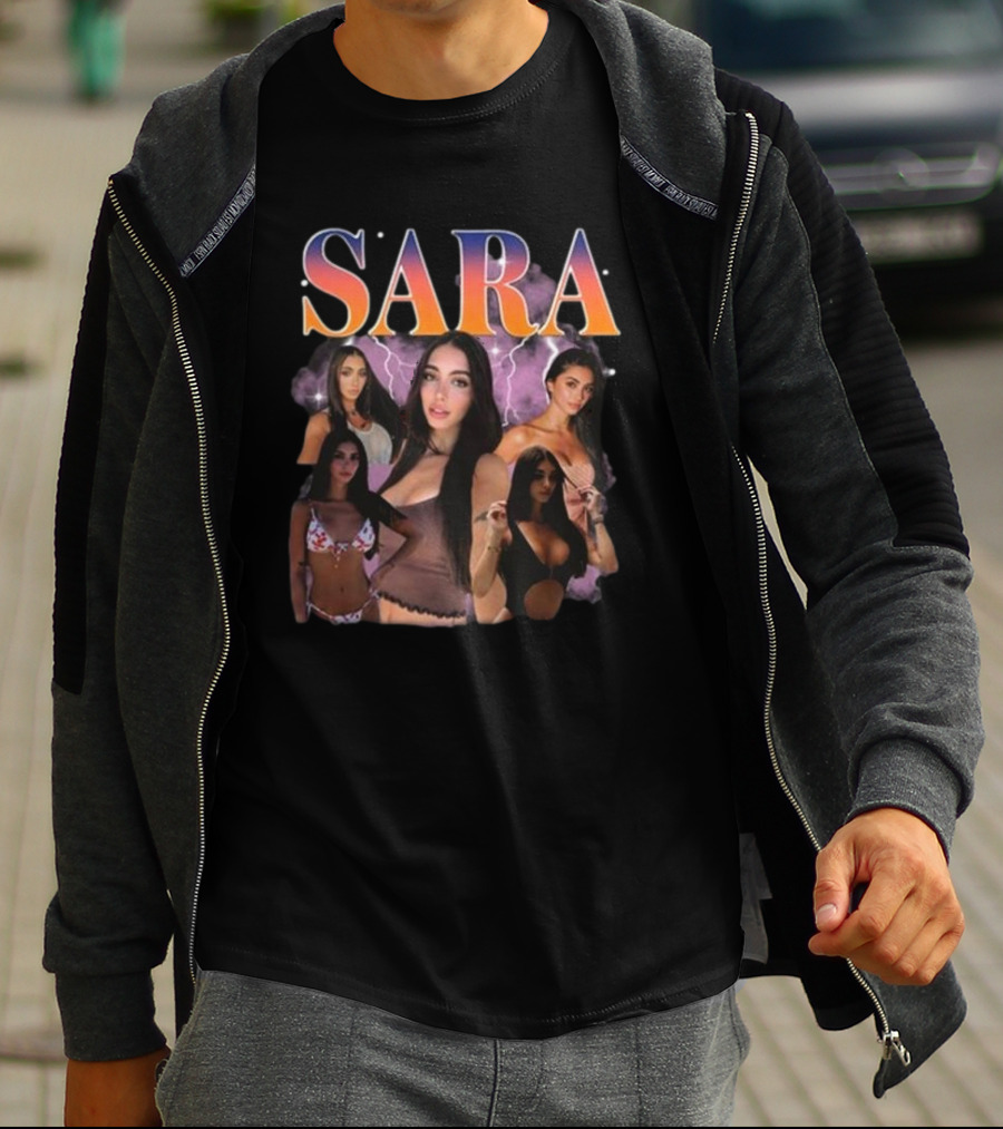 Sara Maughan Model Photo Montage With Lightning Background T-Shirt