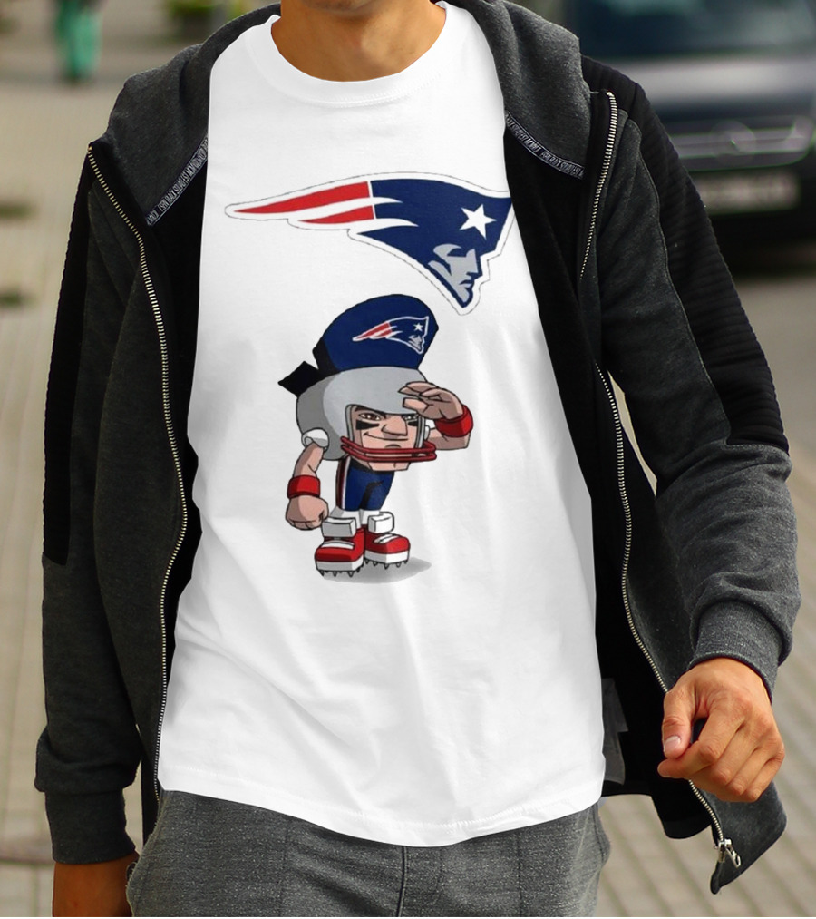 Rush Zone New England Patriots NFL Cartoon Character 2025 Saluting Player With Patriots T-Shirt