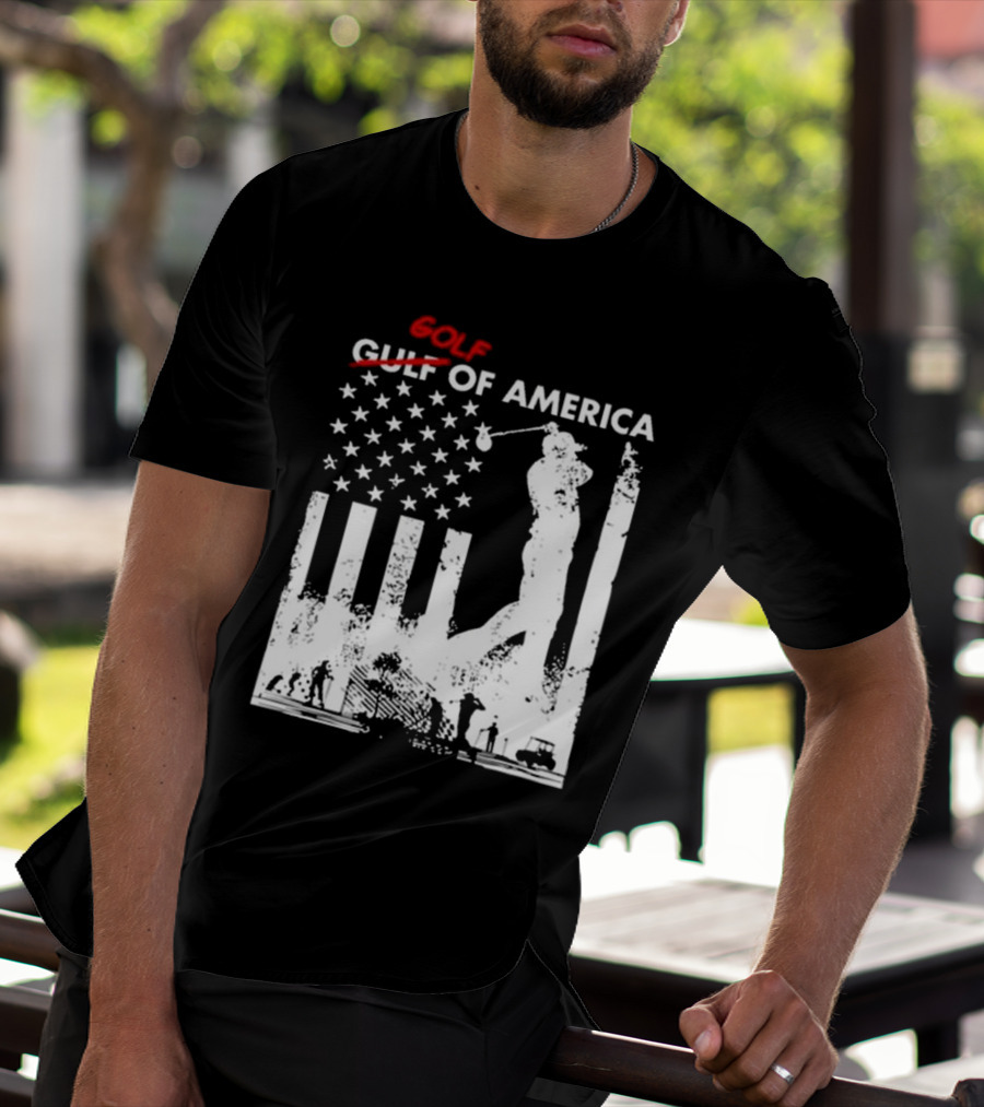 Alastor Store Golf Golf Gulf America Flag Golfer Silhouette Stars Stripes T-Shirt