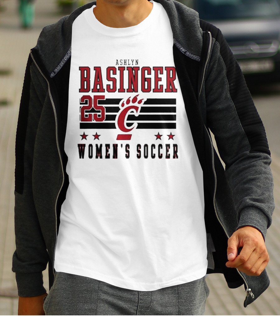 Ashlyn Basinger 25 Women's Soccer Cincinnati Bearcats Striped NIL T-Shirt