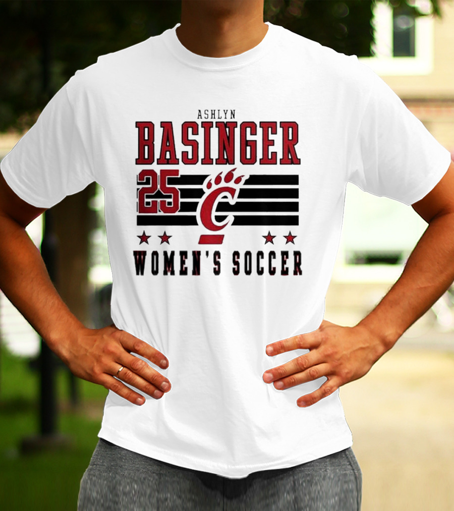 Ashlyn Basinger 25 Women's Soccer Cincinnati Bearcats Striped NIL T-Shirt