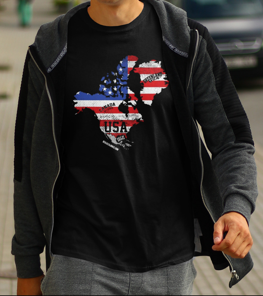 USA Canada Greenland Flag Map Bold Lines T-Shirt
