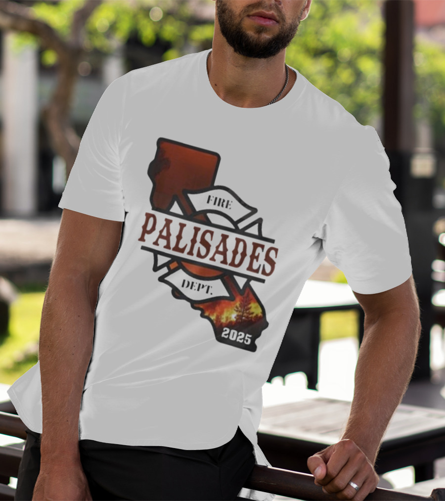 California Republic Palisades Fire Dept 2025 Badge With State And Flames T-Shirt