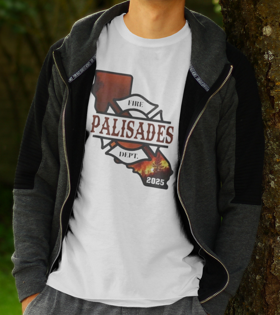 California Republic Palisades Fire Dept 2025 Badge With State And Flames T-Shirt