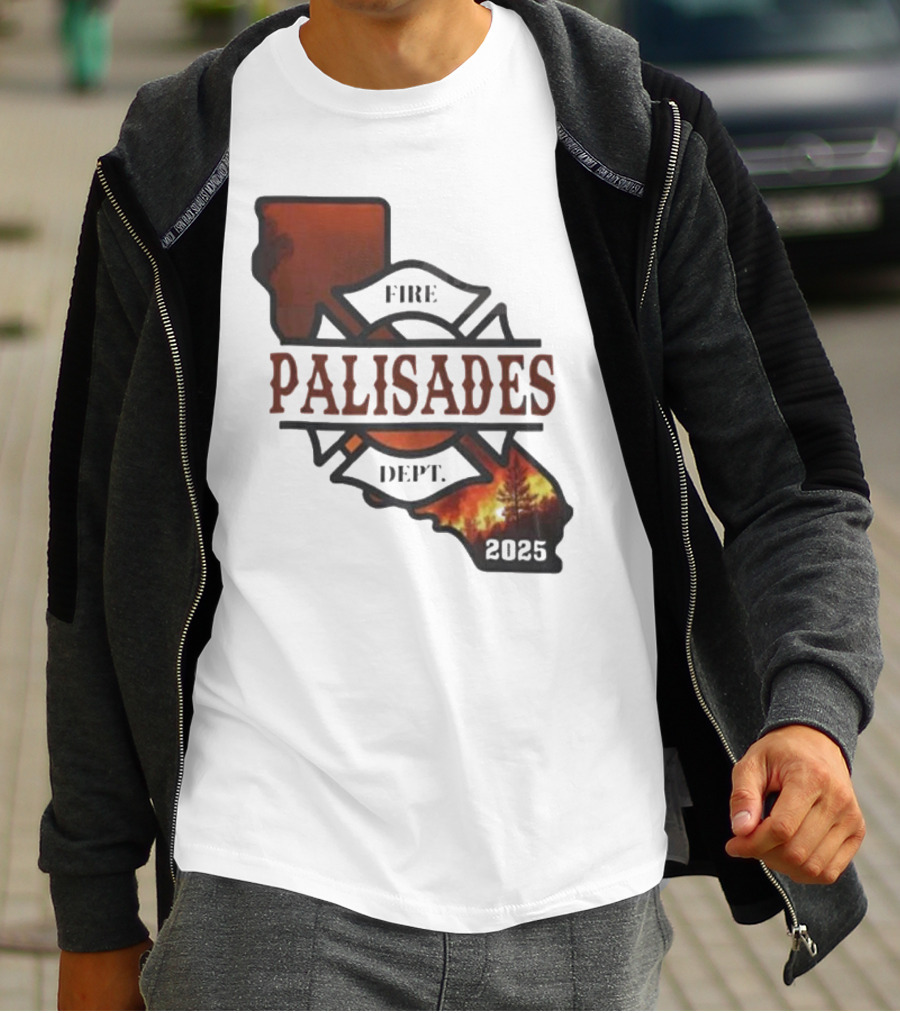 California Republic Palisades Fire Dept 2025 Badge With State And Flames T-Shirt