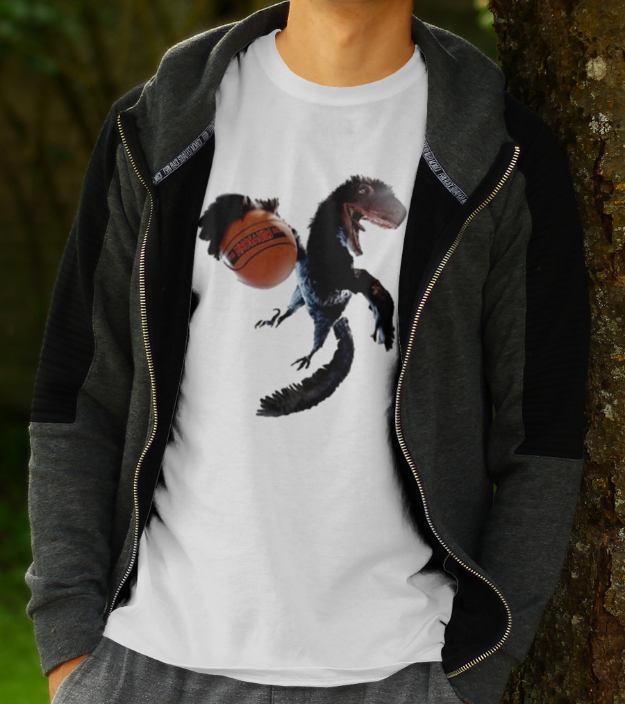 Coolioart Deinonychus Dinosaur With Spalding Basketball T-Shirt