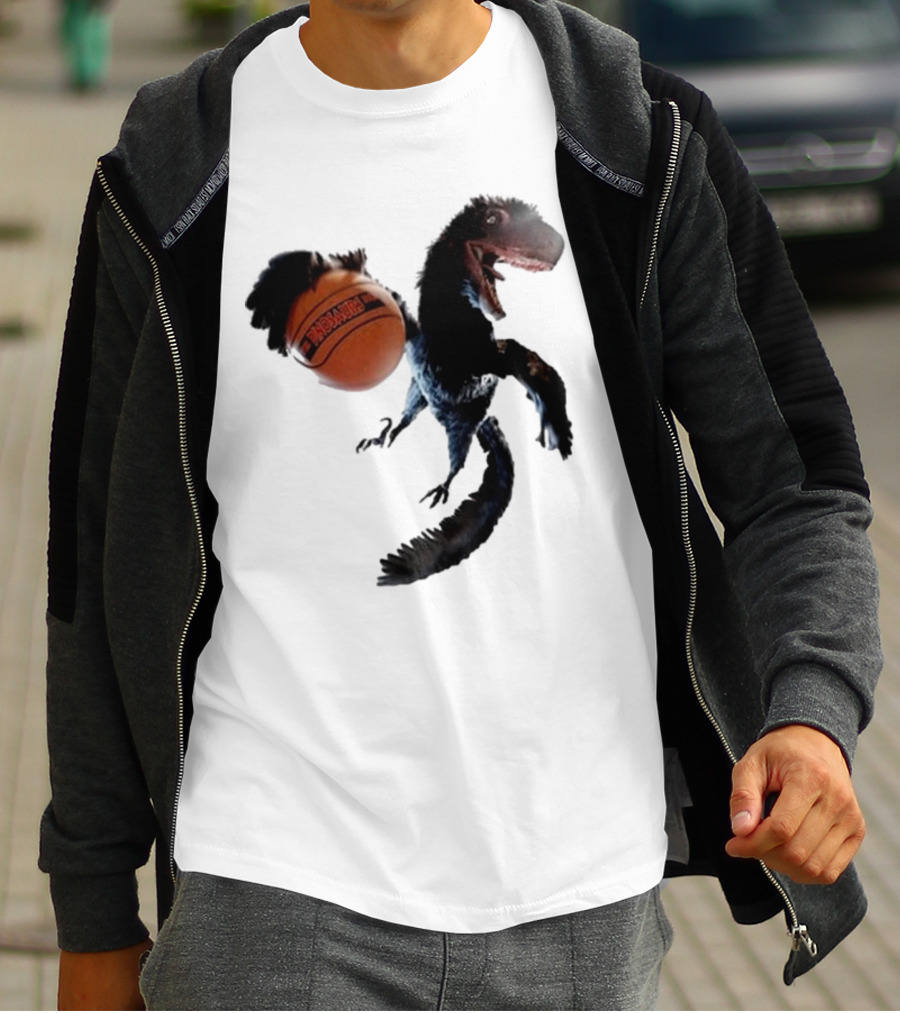 Coolioart Deinonychus Dinosaur With Spalding Basketball T-Shirt