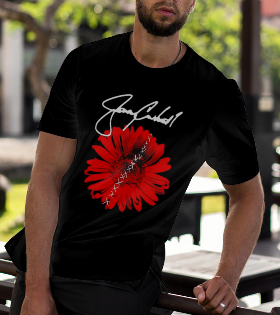 Jerry Cantrell Red Flower With Signature And Cross Stitch T-Shirt
