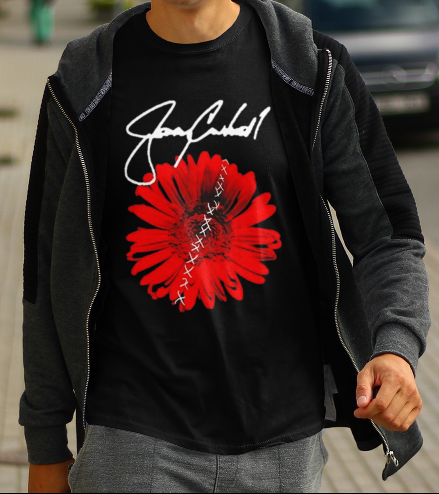 Jerry Cantrell Red Flower With Signature And Cross Stitch T-Shirt